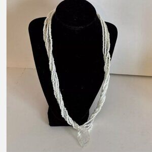Handmade Multi-Strand beaded necklace ice glass leaf pendant